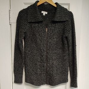St. John's Bay Zip Sweater Size Medium Dark Charcoal Big Collar